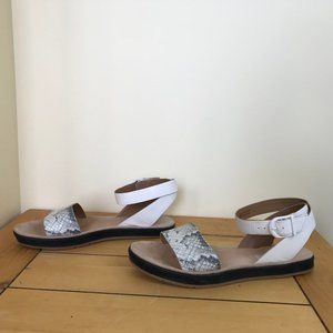 Clarks Romantic Moon White Ankle Strap with Snakeskin Print Sandals